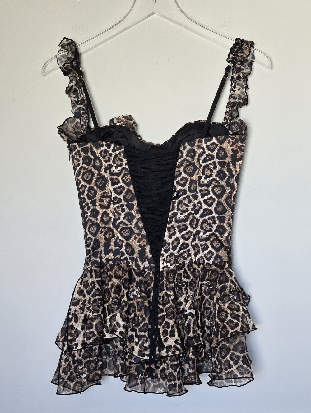 Oh Polly Caelie Ruffled Corset Romper in Leopard Festival Coachella Concert US 2 - Picture 6 of 15